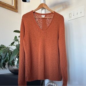 J Crew Brown Copper Knit V Neck Sweater Sz L side slits